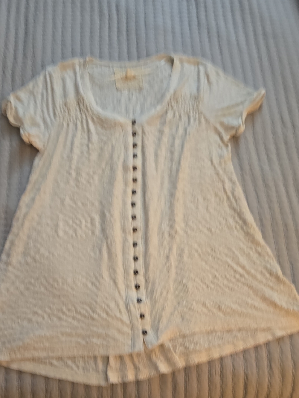 Cupio Cream Short Sleeve Button-Front Knit Top